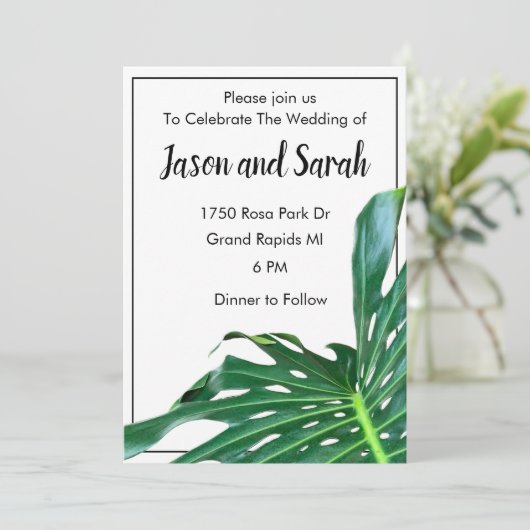 Palmbladeren oerwoud bos gebladerte bruiloft kaart (Staand voorkant)