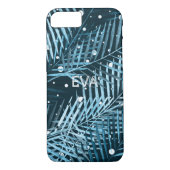 Palmbladeren op blauw met witte poka-stippen. Case-Mate iPhone case (Achterkant)