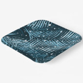 Palmbladeren op blauw met witte poka-stippen. papieren bordje (Gebogen)