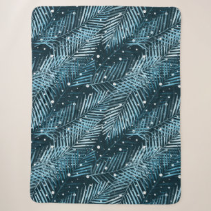 Palmbladeren op blauw met witte poka-stippen. sherpa deken