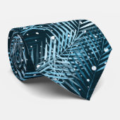 Palmbladeren op blauw met witte poka-stippen. stropdas (Opgerold)