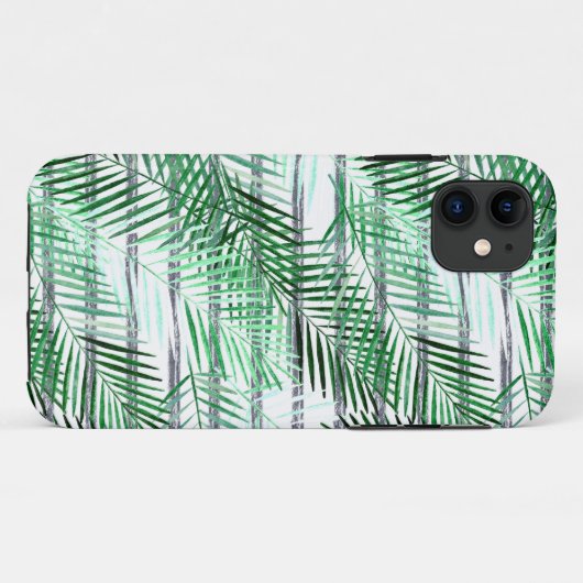 Palmbladeren op een gestreepte zwart-witte achterg Case-Mate iPhone case (Achterkant (horizontaal))