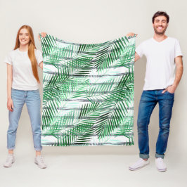 Palmbladeren op een gestreepte zwart-witte achterg fleece deken