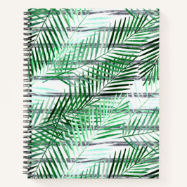 Palmbladeren op een gestreepte zwart-witte achterg notitieboek