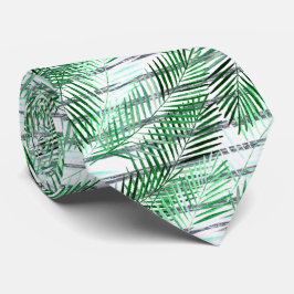 Palmbladeren op een gestreepte zwart-witte achterg stropdas