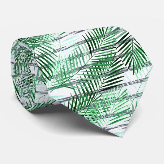 Palmbladeren op een gestreepte zwart-witte achterg stropdas (Opgerold)
