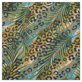 Palmbladeren op een leoparachtergrond stof