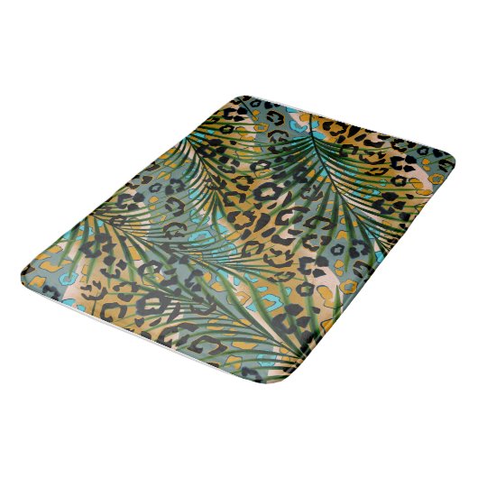 Palmbladeren op een luipaard achtergrond. badmat (Gekanteld)