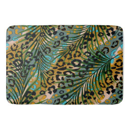 Palmbladeren op een luipaard achtergrond. badmat