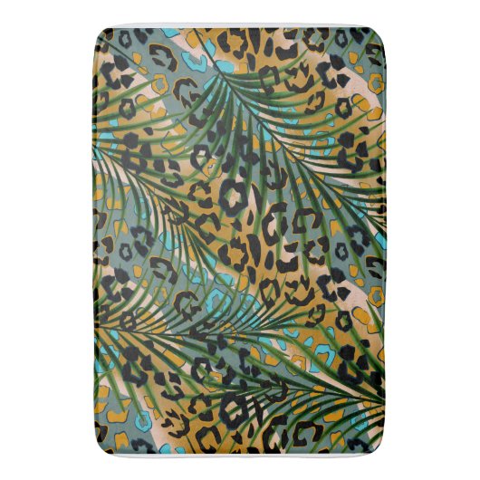 Palmbladeren op een luipaard achtergrond. badmat (Voorkant Verticaal)