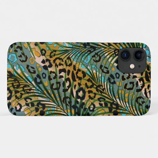 Palmbladeren op een luipaard achtergrond. Case-Mate iPhone case (Achterkant (horizontaal))