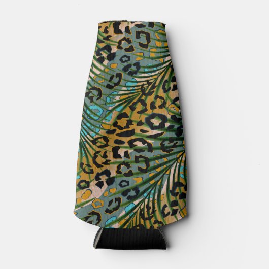 Palmbladeren op een luipaard achtergrond. flesjeskoeler (Voorkant)