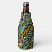Palmbladeren op een luipaard achtergrond. flesjeskoeler (Fles Voorkant)