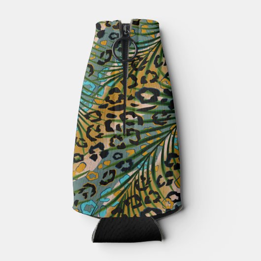 Palmbladeren op een luipaard achtergrond. flesjeskoeler (Achterkant)