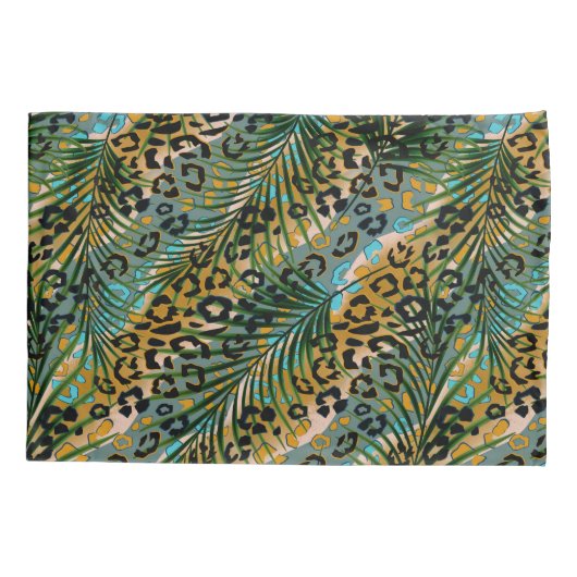 Palmbladeren op een luipaard achtergrond. kussensloop (Achterkant)