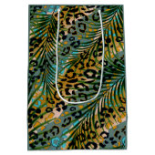 Palmbladeren op een luipaard achtergrond. medium cadeauzakje (Achterkant)