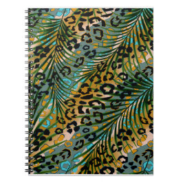 Palmbladeren op een luipaard achtergrond. notitieboek