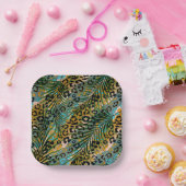 Palmbladeren op een luipaard achtergrond. papieren bordje (Feest)