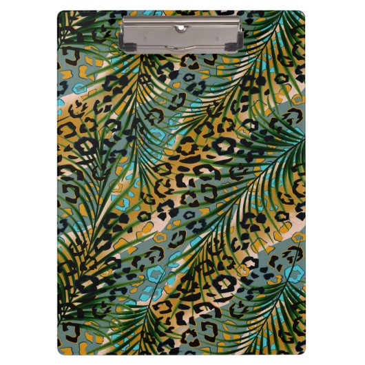 Palmbladeren op een luipaard achtergrond. servette klembord (Voorkant)
