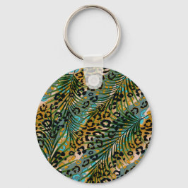 Palmbladeren op een luipaard achtergrond. sleutelhanger
