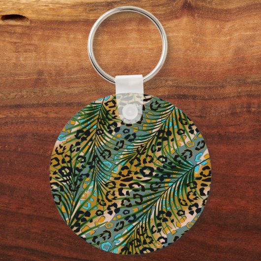 Palmbladeren op een luipaard achtergrond. sleutelhanger (Voorkant)