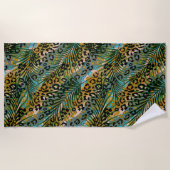 Palmbladeren op een luipaard achtergrond. strandlaken (Voorkant)