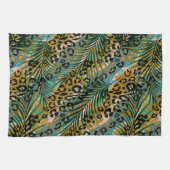 Palmbladeren op een luipaard achtergrond. theedoek (Horizontaal)
