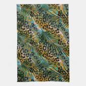 Palmbladeren op een luipaard achtergrond. theedoek (Verticaal)