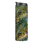 Palmbladeren op een luipaard achtergrond. thermosbeker (Geroteerd rechts)