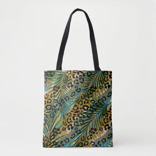 Palmbladeren op een luipaard achtergrond. tote bag (Voorkant)