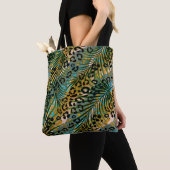 Palmbladeren op een luipaard achtergrond. tote bag (Dichtbij)