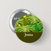 Palmbladeren op geel ronde button 5,7 cm (Voorkant /achterkant)