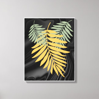 Palmbladeren op het Zwarte Satin Canvas