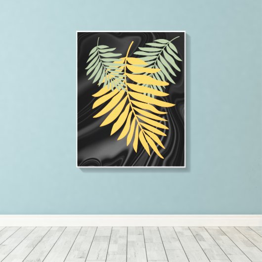 Palmbladeren op het Zwarte Satin Canvas (Insitu (Houten vloer))