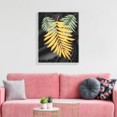 Palmbladeren op het Zwarte Satin Canvas Afdruk (Insitu (Woonkamer))