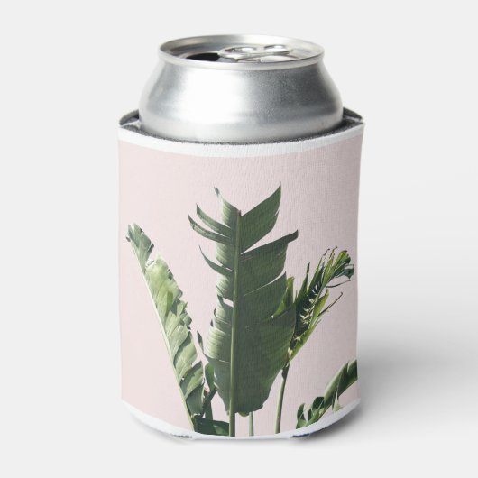 Palmbladeren op roze blikjeskoeler (Blikje Voorkant)