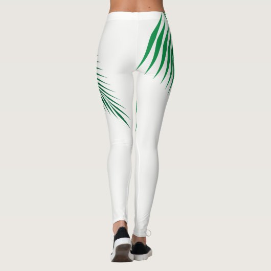 Palmbladeren op witte Leggings (Achterkant)