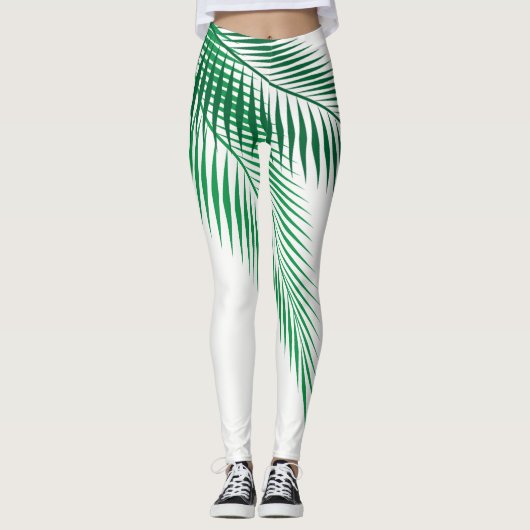 Palmbladeren op witte Leggings (Voorkant)