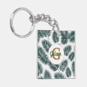 Palmbladeren patroon gepersonaliseerde naam en ini sleutelhanger (Voorkant Links)