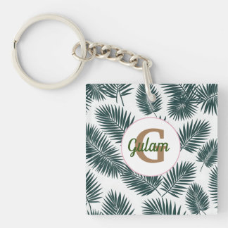 Palmbladeren patroon gepersonaliseerde naam en ini sleutelhanger