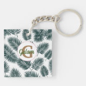 Palmbladeren patroon gepersonaliseerde naam en ini sleutelhanger (Achterkant)