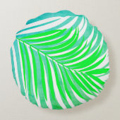 Palmbladeren Patroon Groen Blauwgroen Blauw Tropis Rond Kussen (Achterkant)