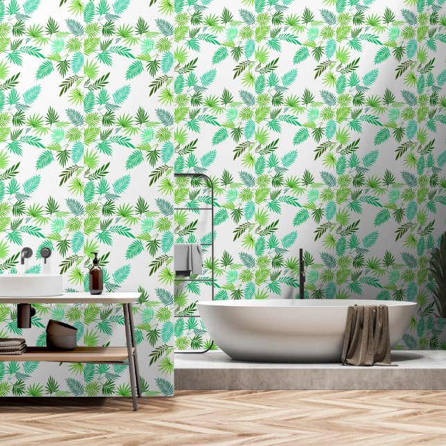 Palmbladeren Peel en Stick Tropisch modern groen Behang (Badkamer)