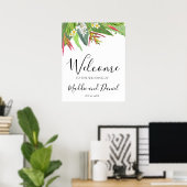 Palmbladeren Plumeria Tropisch Elegant Welkomstbor Poster (Thuiskantoor)