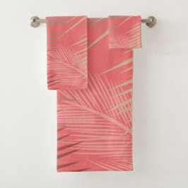 Palmbladeren Schaduw op Levend Koraal Bad Handdoek