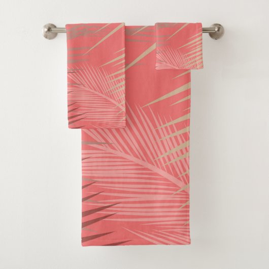 Palmbladeren Schaduw op Levend Koraal Bad Handdoek (Insitu)