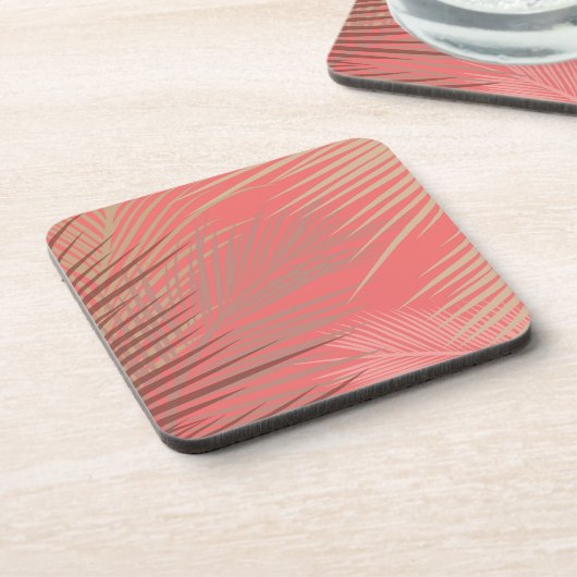 Palmbladeren Schaduw op Levend Koraal Bier Onderzetter (Linkerzijde)