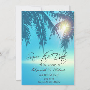 Palmbladeren Strand Blauw Save The Date