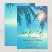 Palmbladeren Strand Blauw Save The Date (Voorkant / Achterkant)