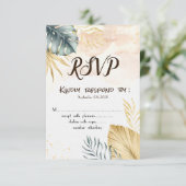 Palmbladeren Strand Bruiloft RSVP Uitnodiging (Staand voorkant)
